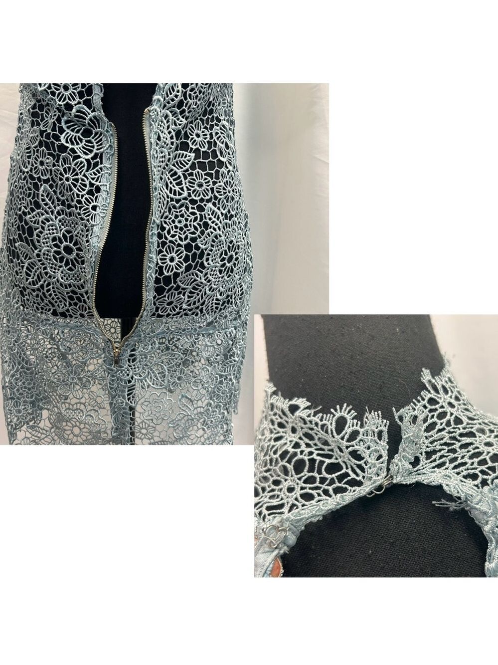 SELF PORTRAIT PEEP BACK FLORAL LACE MINI DRESS LIGHT BLUE 4 - Picture 8 of 15